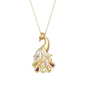 18k Gold Over Silver Gemstone & 1/10 Carat T.W. Diamond Peacock Pendant